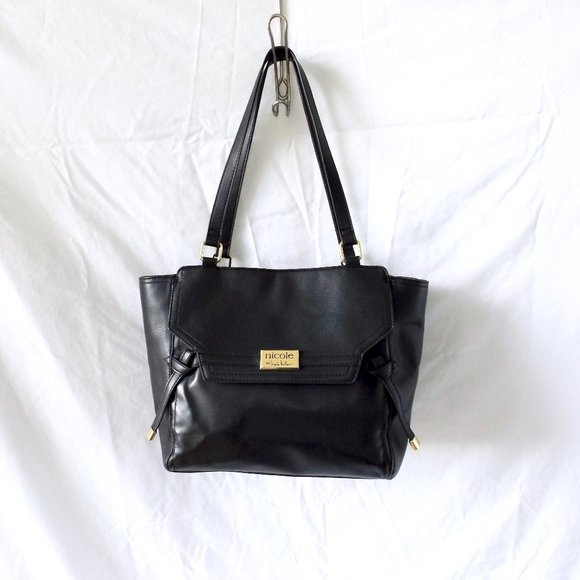 Nicole Miller Black Faux Leather Shoulder Bag, Excellent Condition! - Picture 1 of 11